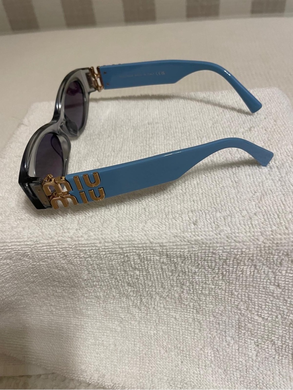 Miu Miu Light Blue and Gray Logo-Detail Women's Sunglasses